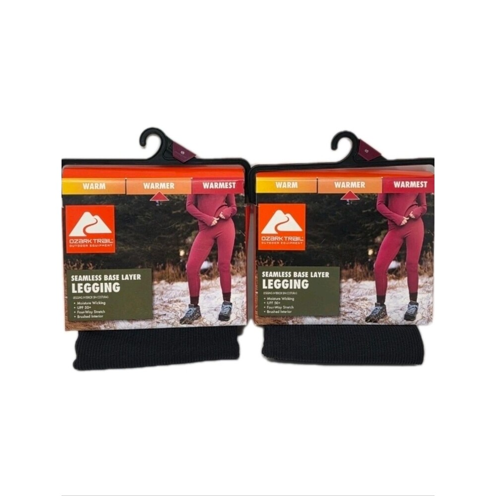 2pk Ozark Trail Women's S Seamless Ribbed Thermal Ribbed Brushed Legging Black